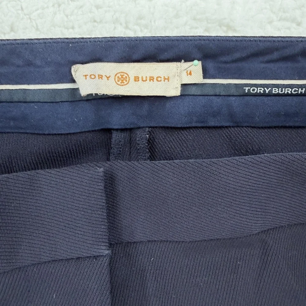 Tory Burch Womens 14 Navy Blue Wool Blend Straight Leg Dress Pants‎ Trousers